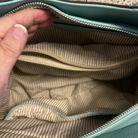 Carolyn Tucker collections seafoam blue with braided handles zipper‎ bag tote. - Picture 13 of 14